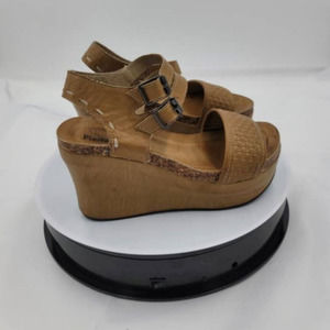 Pierre Dumas Tan Leather Wedge braided basketweave toe ankle strap 6